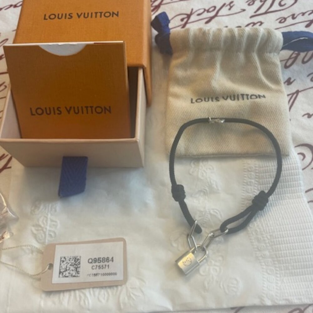 Authentic LV SILVER LOCKIT X VIRGIL ABLOH BRACELET, STERLING SILVER & BLACK CORD